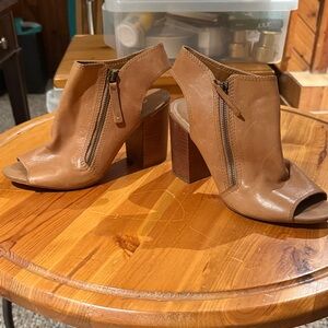 Aldo Brown Leather Peep-Toe Block Heel Sandals